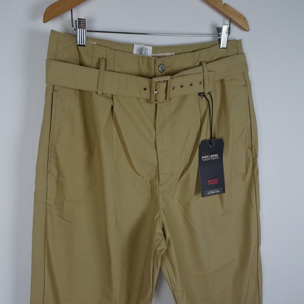 Levi's Wide Leg Pants Women's Size 32x28 Brown Twill Belted High Loose Taper - Picture 3 of 10